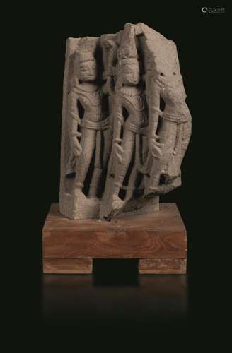 12/1300s A stone stele of three deities, India, Pala-period