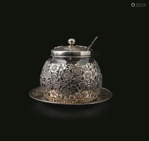 Meiji period (1868-1912) A silver sugar pot and spoon, Japan