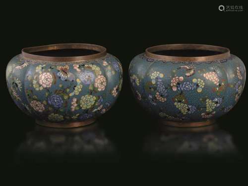 Jiaqing period (1796-1820) Two cloisonné enamel jardinières,...