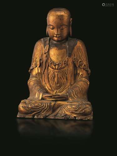 1600s A gilt wood Buddha, China, Ming Dynasty