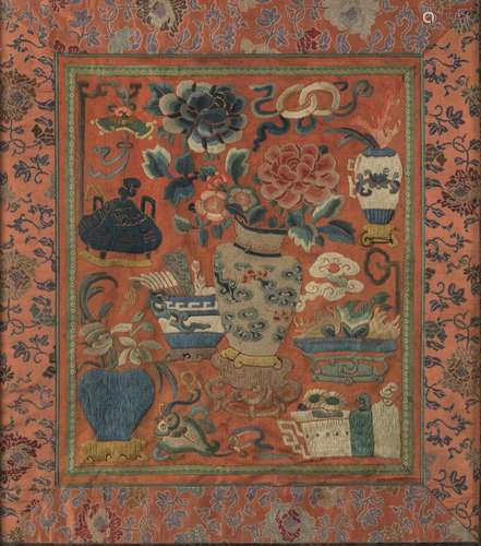 1800s An embroidered silk tapestry, China, Qing Dynasty