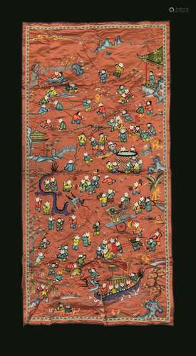 1800s An embroidered silk tapestry, China, Qing Dynasty