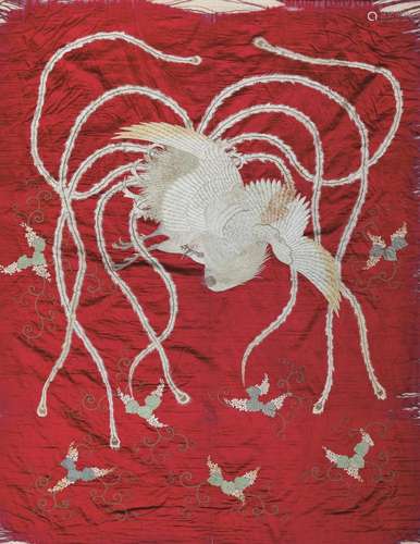 An embroidered silk canvas, China, early 1900s