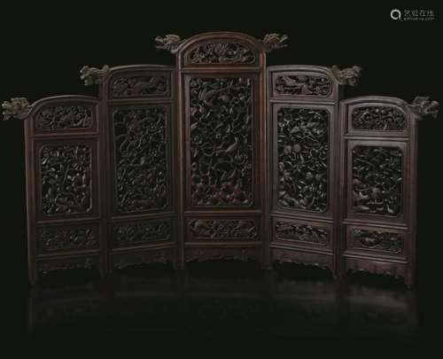 1800s A Hongmu wood screen, China, Qing Dynasty