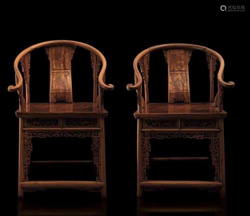 Qing Dynasty Two Huali and root wood chairs, China, 1800s