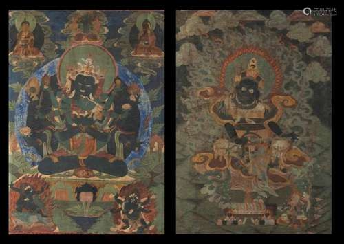 Two silk Thangkas, Tibet, 1800s