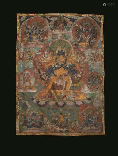 A silk Thangka, Tibet, late 17/early 1800s