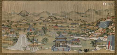 Jiaqing period (1796-1820). 85x184cm A large painting on sil...