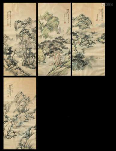 1800s Four paintings on paper, China, Qing Dynasty