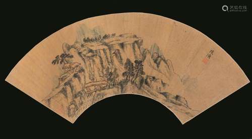 1800s A painted paper fan, China, Qing Dynasty