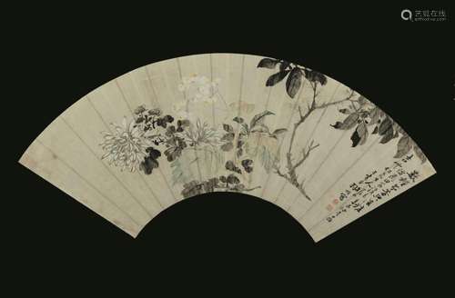 1800s A painted paper fan, China, Qing Dynasty