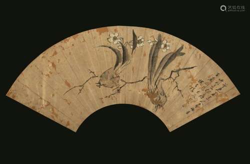 1800s A painted paper fan, China, Qing Dynasty