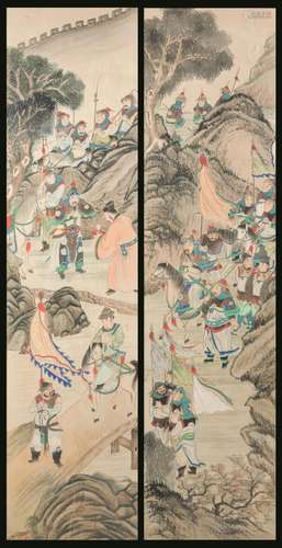 1800s Two paintings on silk, China, Qing Dynasty