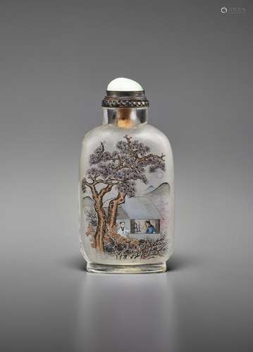 AN INSIDE-PAINTED GLASS SNUFF BOTTLE