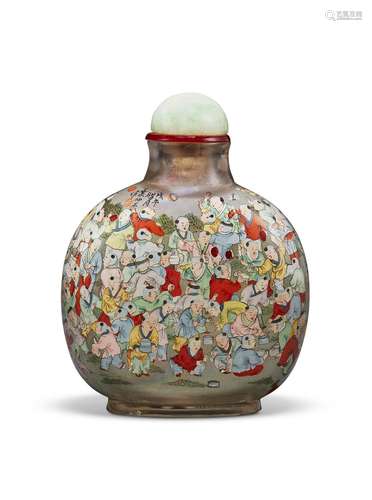 AN INSIDE-PAINTED GLASS SNUFF BOTTLE