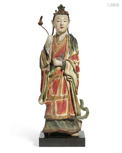 A POLYCHROME STUCCO FIGURE OF A BODHISATTVA