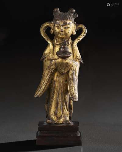 A SMALL GILT-BRONZE FIGURE OF LONGNU