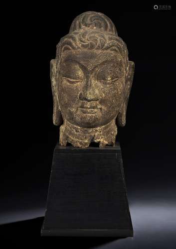 A LARGE IRON BUDDHA HEAD