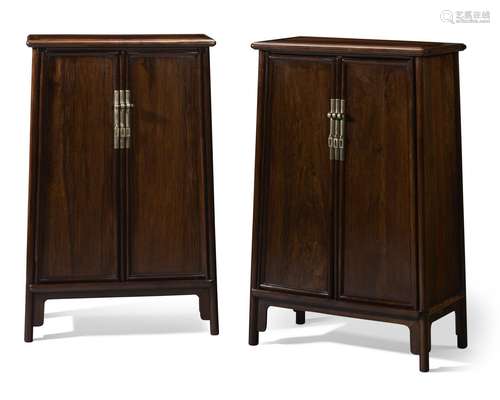 A PAIR OF ZITAN ROUND-CORNER CABINETS