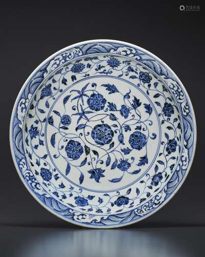 A LARGE BLUE AND WHITE DISH