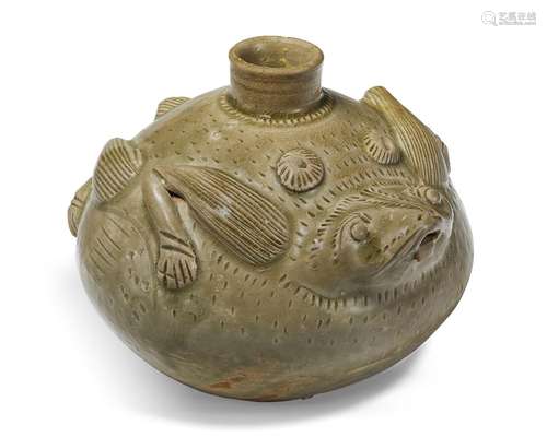 A YUE CELADON FROG-FORM JAR