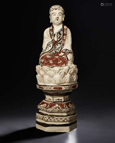 A RARE PAINTED CIZHOU FIGURE OF BUDDHA