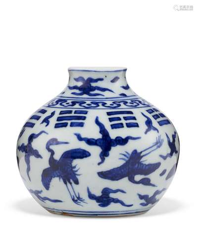 A BLUE AND WHITE 'WATER POT'