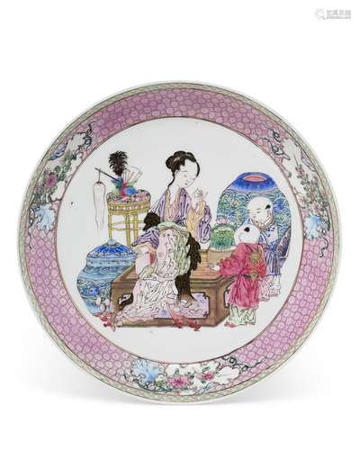 A FAMILLE ROSE 'EGGSHELL' RUBY-BACK SAUCER DISH