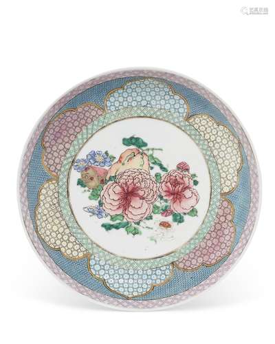 A FAMILLE ROSE 'EGGSHELL' RUBY-BACK SAUCER DISH