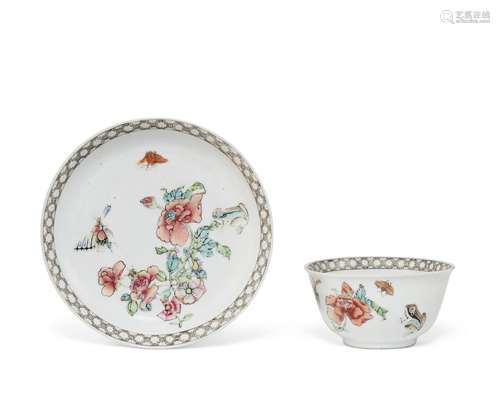 A FAMILLE ROSE TEACUP AND SAUCER