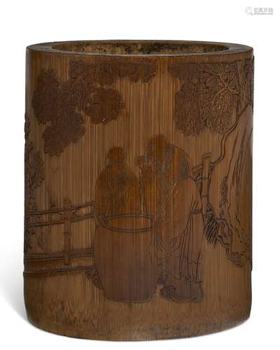 A CARVED BAMBOO BRUSH POT