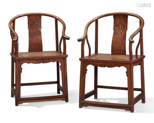 A PAIR OF HUANGHUALI HORSESHOE-BACK ARMCHAIRS