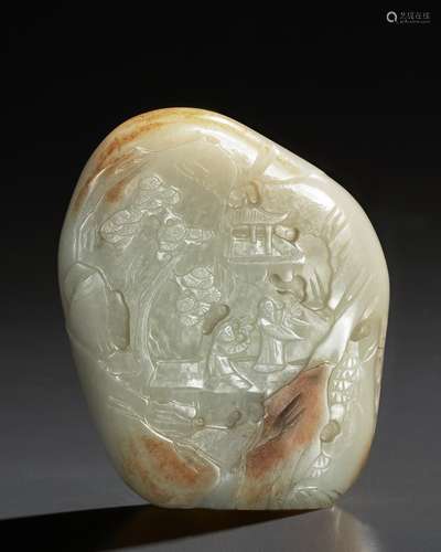 A WHITE AND RUSSET JADE BOULDER