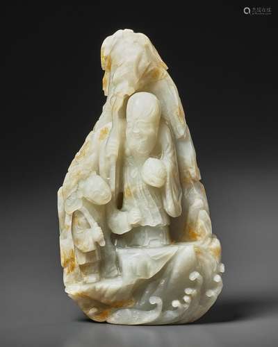 A WHITE AND RUSSET JADE 'SHOULAO AND ATTENDANT' GROU...