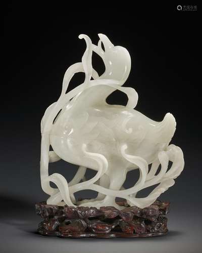 A WHITE JADE DUCK-FORM BOX AND COVER