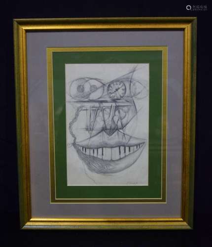 A framed abstract pencil drawing by E Van Dyke 28 x 19cm.