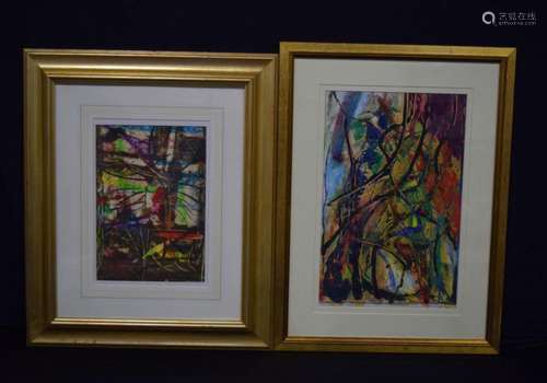 A pair of framed oil on card abstracts from the Studio of De...