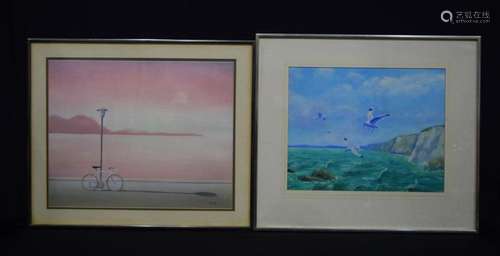 A framed oil on board of a coastal scene together with a pai...