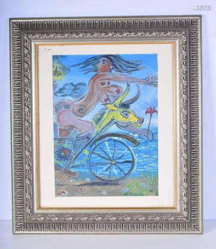 A framed Oil on board by Peter Rudulfo dated 1995 surrealist...