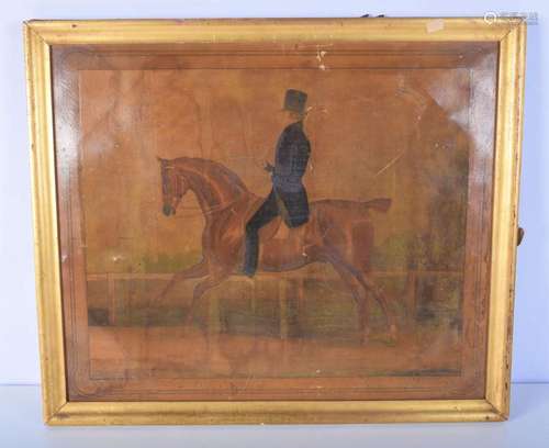 A 19th century framed oil on canvas of a male horse riding 3...