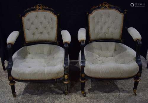 A pair of 19th century continental Bergère salon chairs 83 x...