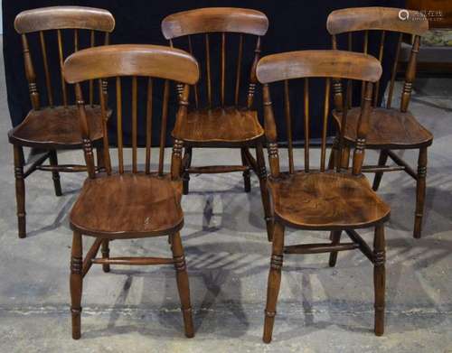 A set of Victorian Elm and oak dining chairs 84 x 36 x 36 cm...