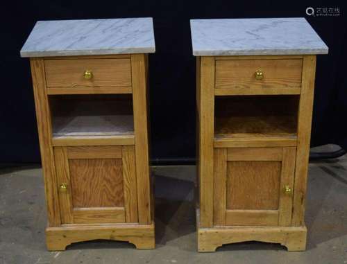 A pair of antique pine side tables with marble tops 75 x 38 ...