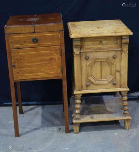 An antique wooden wash basin stand together with a pine side...