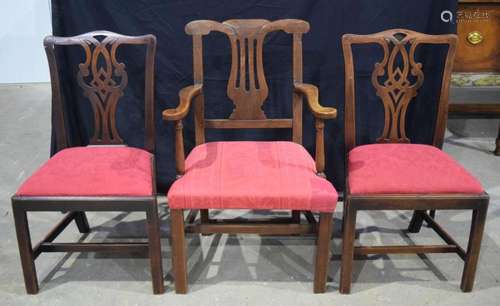 A set of three antique upholstered dining chairs 90 x 50 x 6...