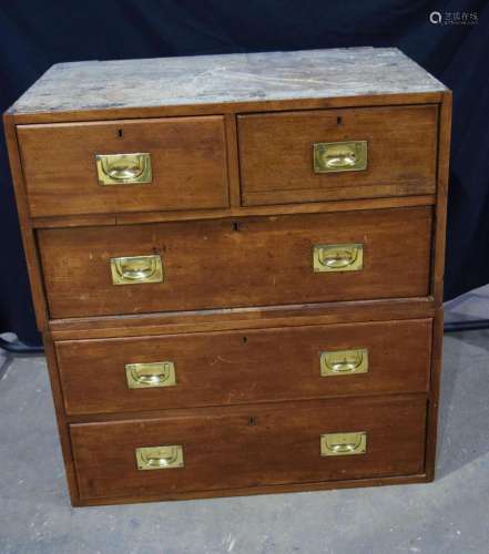 An antique wooden ships 5 drawer campaign chest 86 x 166 x 6...