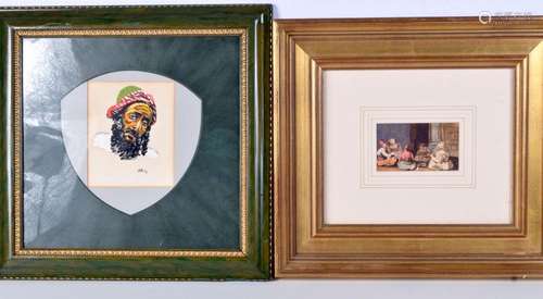 A framed Oil of a Arabic male by Stila together with a small...