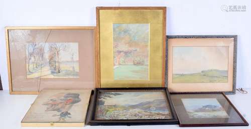 A collection of early 20th century framed watercolours and a...