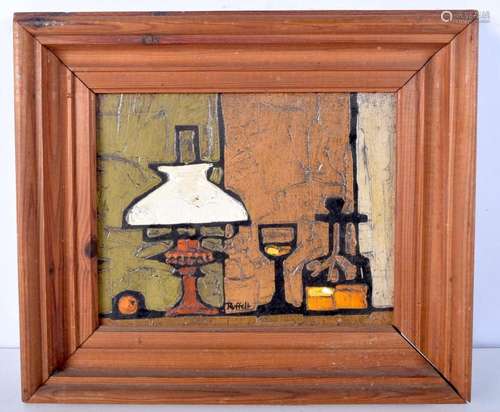 A small framed modern acrylic on board still life by Ruffelf...