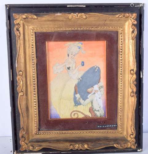 A small 19th Century framed gouache of a female and a monkey...